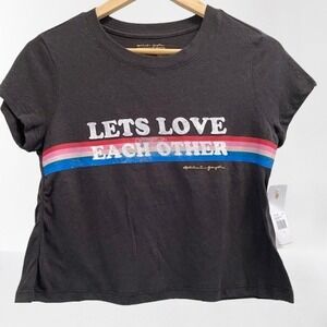 NEW Spiritual Gangster Let's Love Each Other Crop Tee Black Small FLAW‎